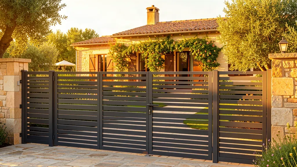 Portail aluminium anthracite devant une maison provençale
