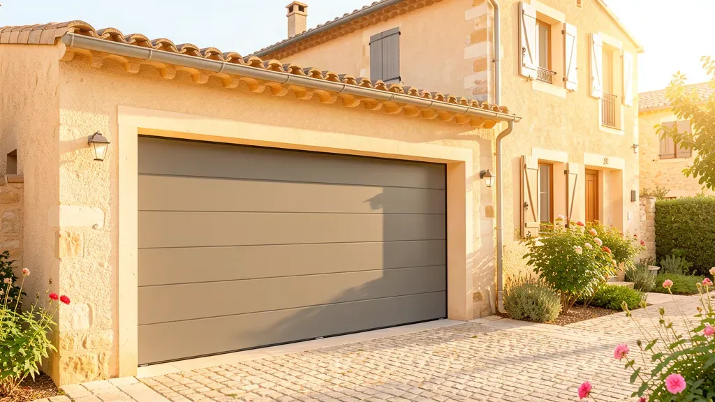 Porte de garage sectionnelle anthracite sur une maison provençale