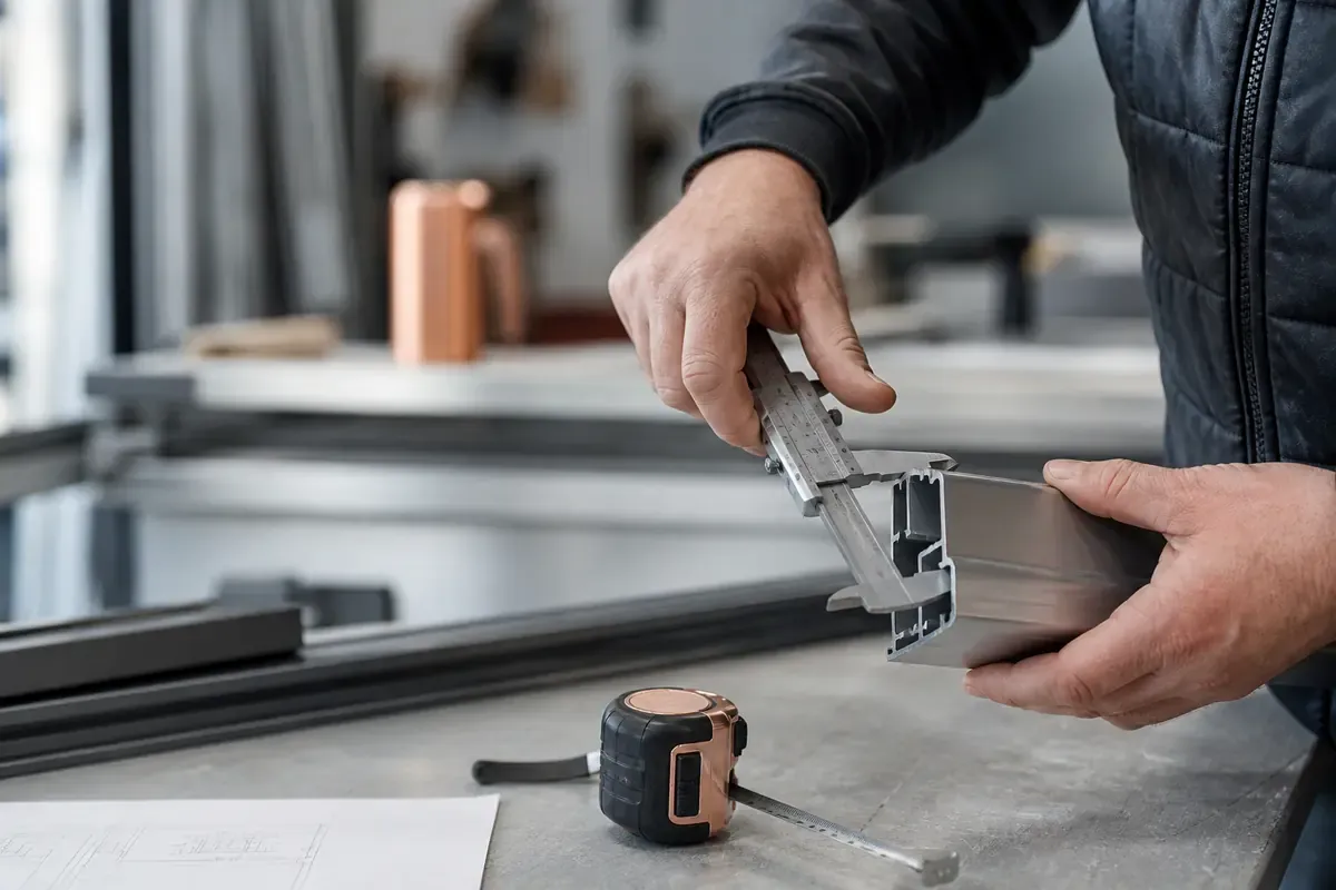 Illustration d'une mesure précise sur un profilé aluminium
